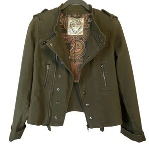 Love Stitch Olive Green Moto Structured Zipper Button Cotton Utility Jacket SZ S